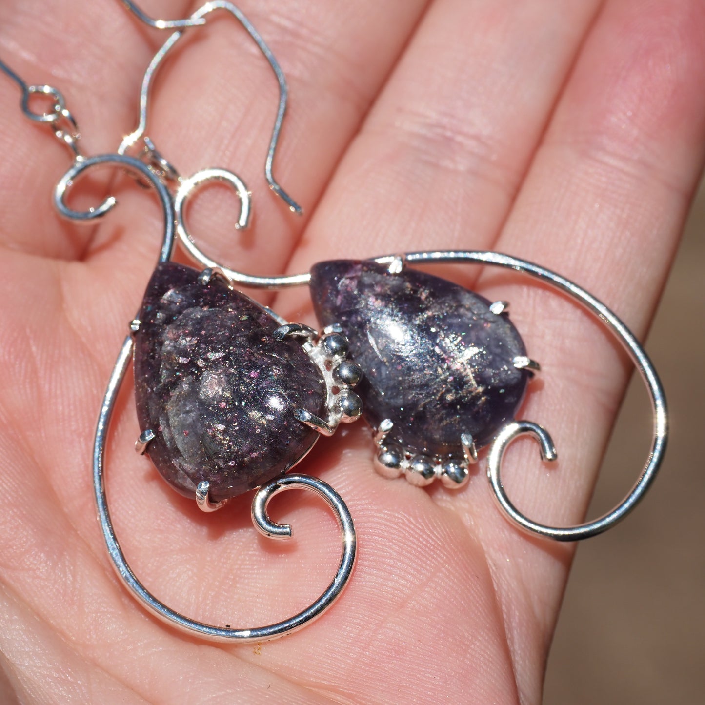 Large Scroll Earrings - Iolite Sunstone