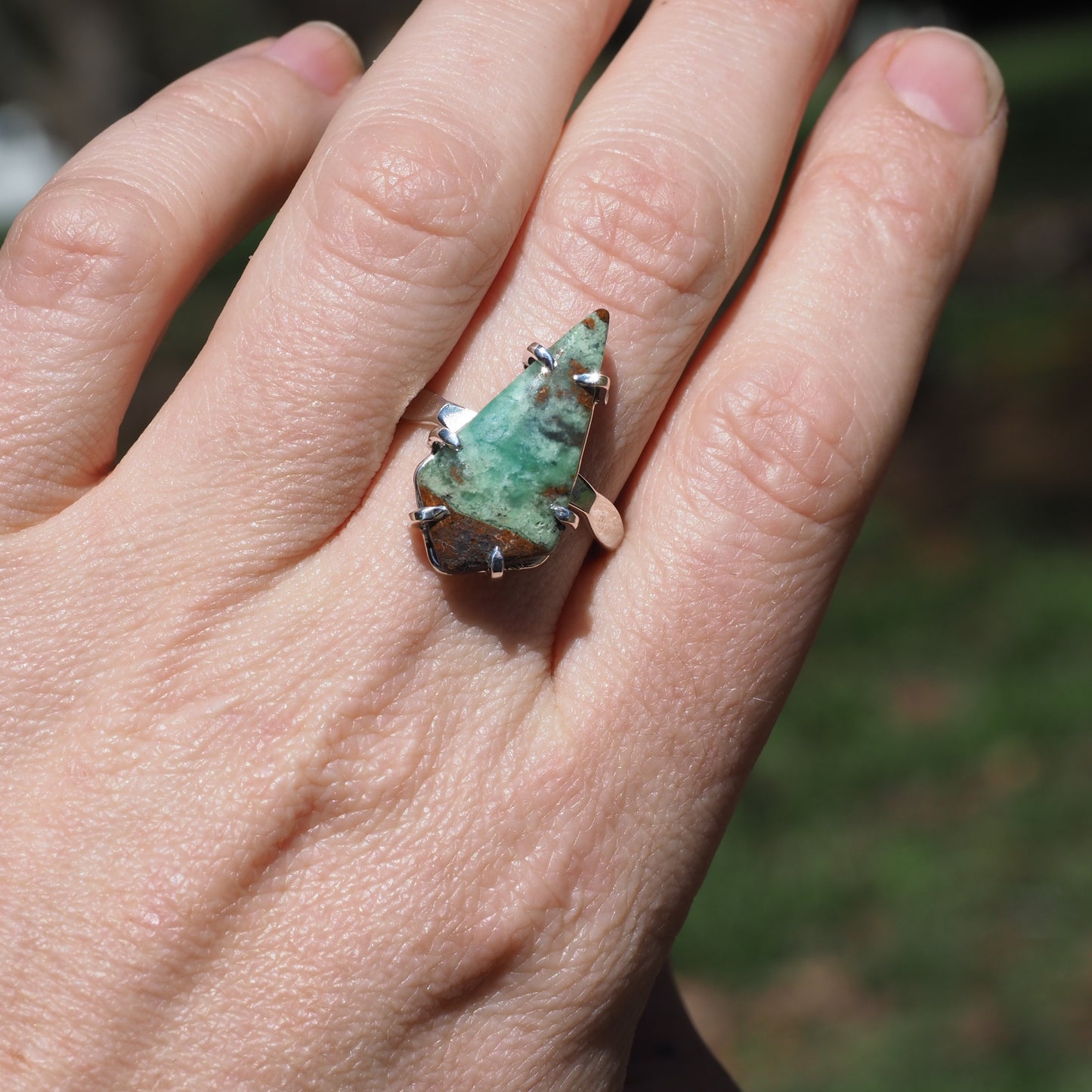 Chrysoprase Landscape Ring - Sterling Silver