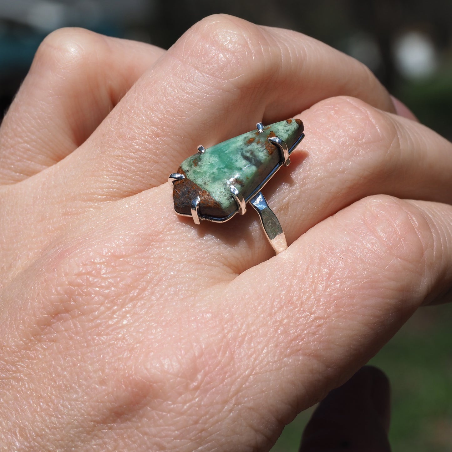 Chrysoprase Landscape Ring - Sterling Silver