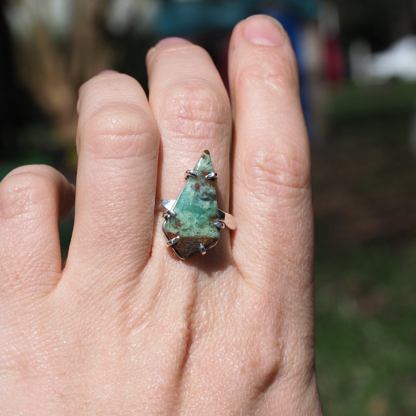 Chrysoprase Landscape Ring - Sterling Silver