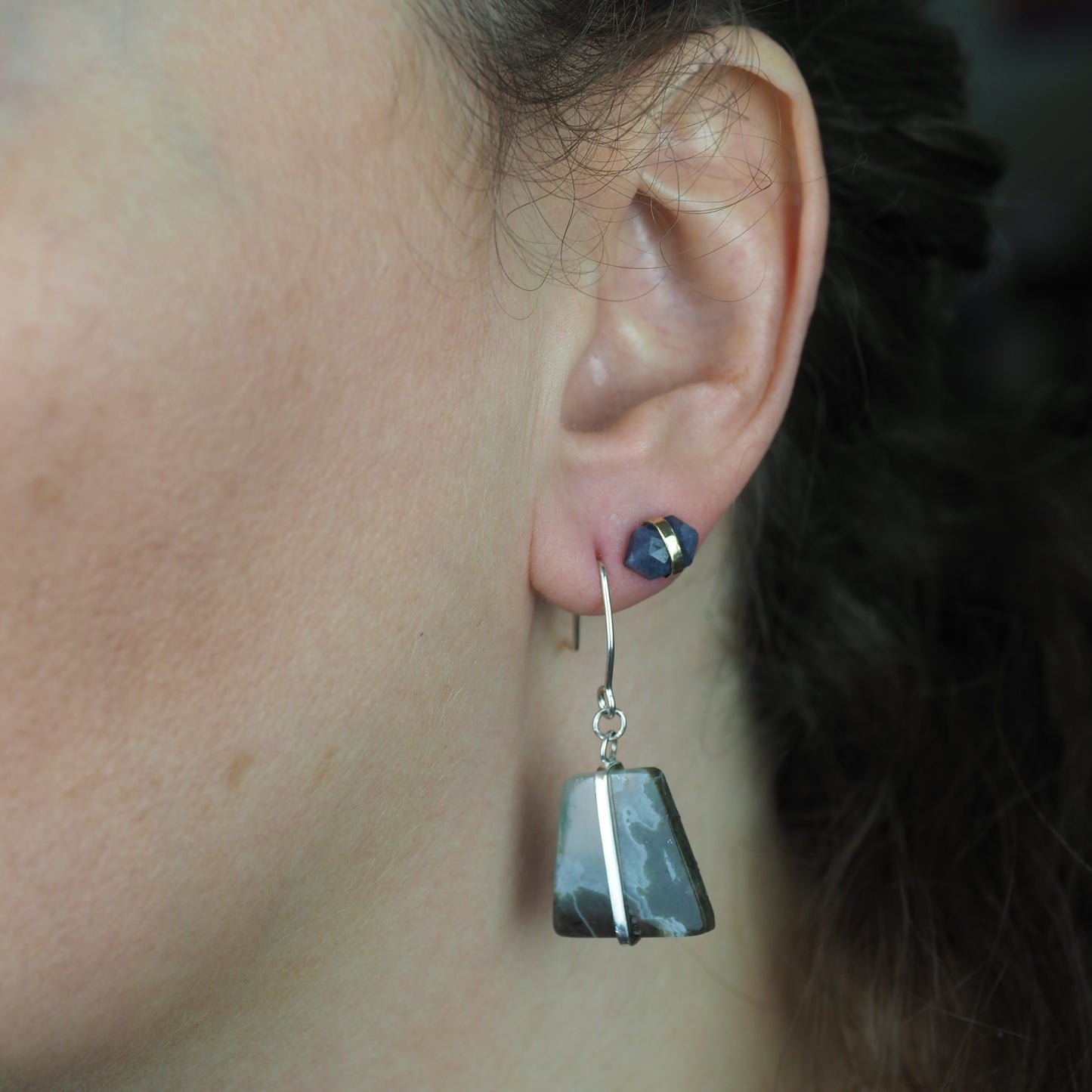 Belted Moss Agate Earrings