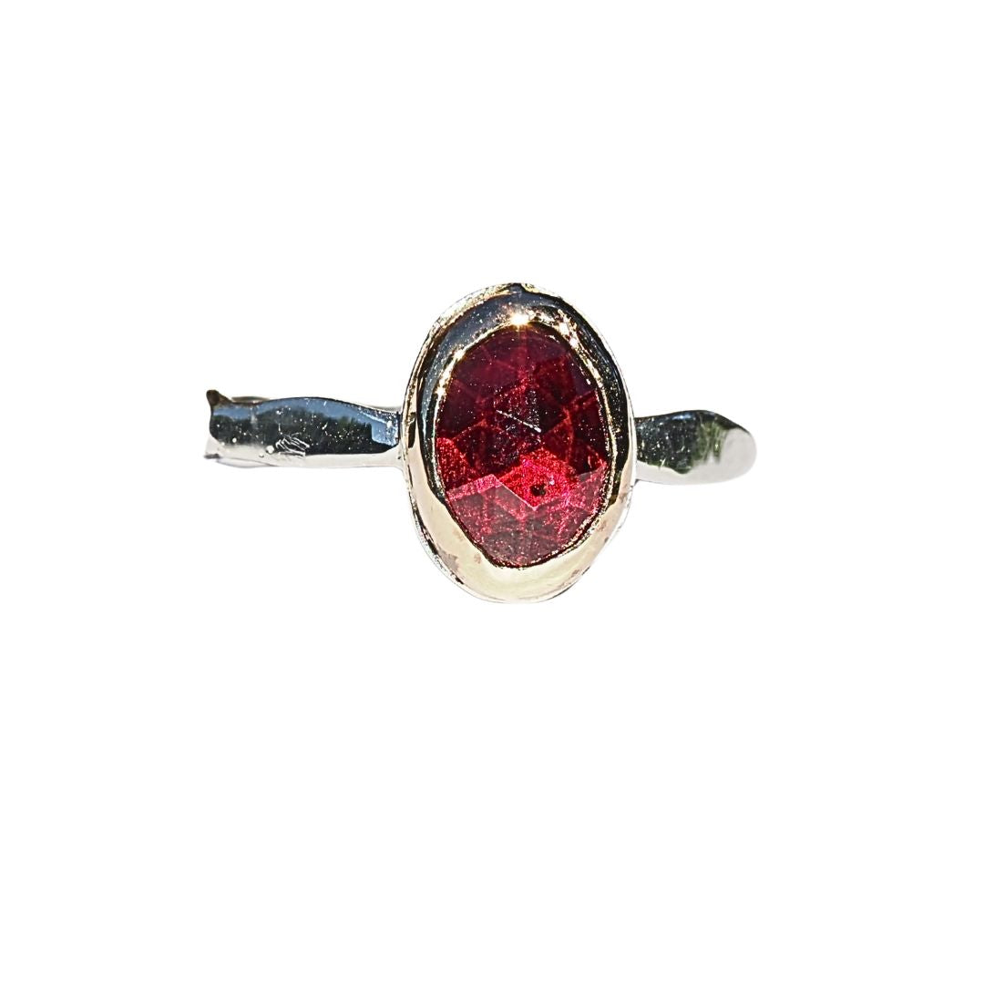 Raspberry Garnet Gold Bezel Ring - Size 7.5