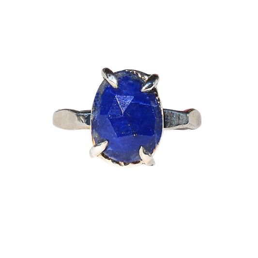 Rose-Cut Lapis Lazuli Ring | Sterling Silver | Size 6.5