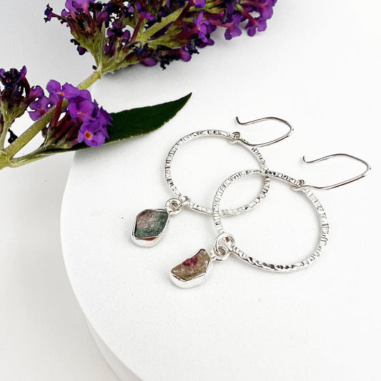 Tourmaline Halo Hoops