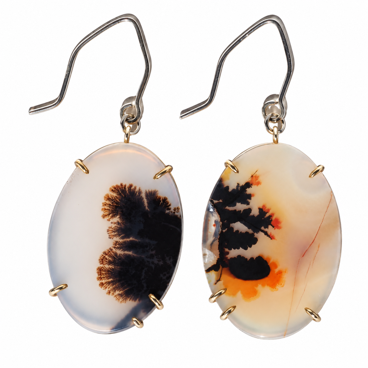 Wildwood Dendritic Agate Earrings | Sterling Silver & 14K Yellow Gold