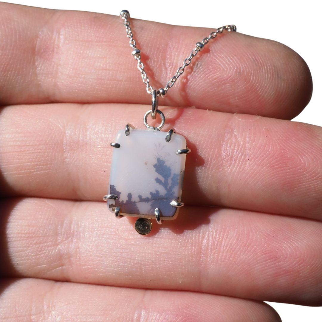 Window to Wildwood Dendritic Agate Necklace | Sterling Silver & 14K Yellow Gold