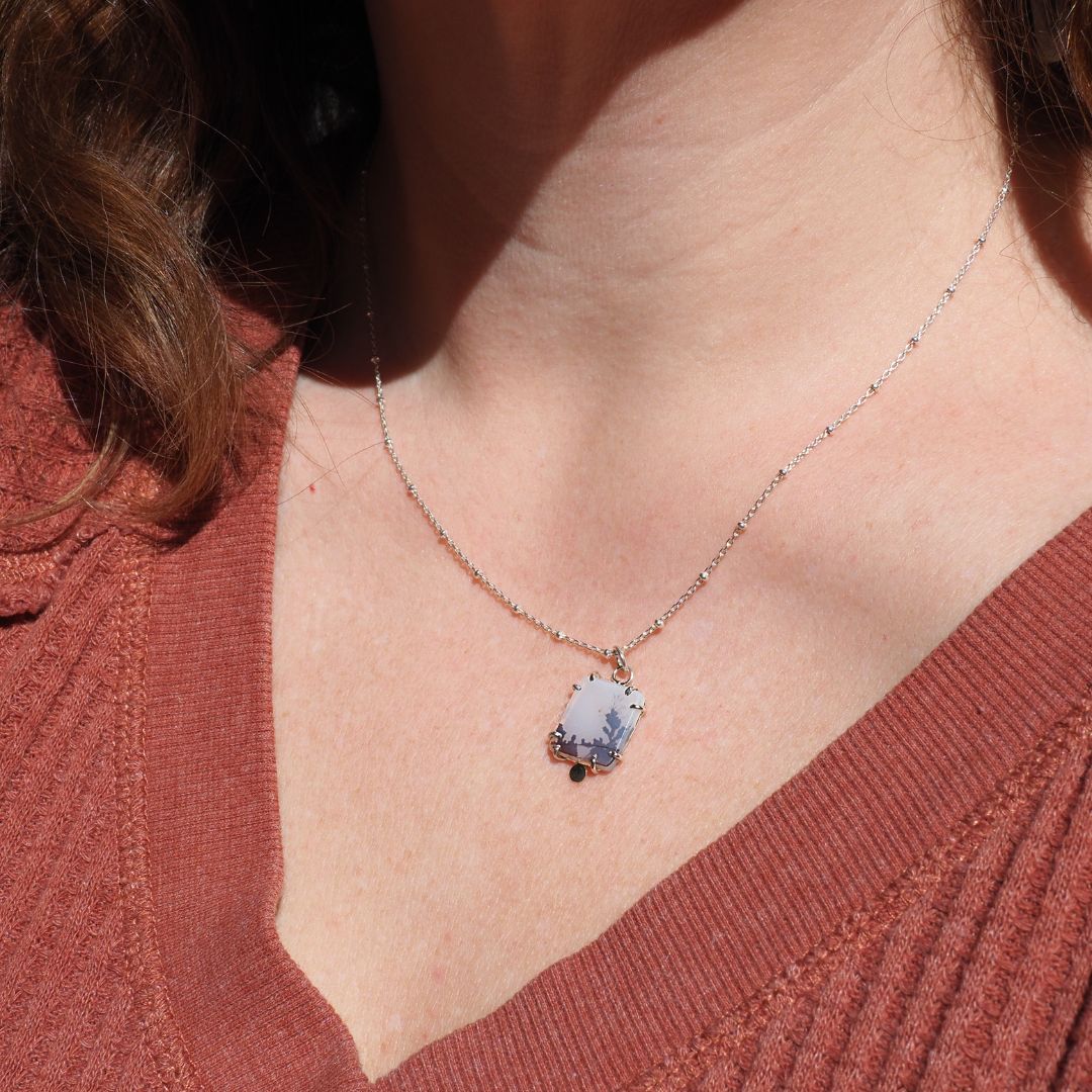 Window to Wildwood Dendritic Agate Necklace | Sterling Silver & 14K Yellow Gold