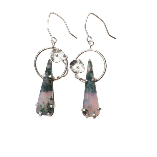 Art Nouveau Moss Agate Earrings
