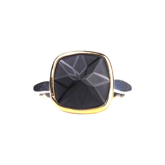 Black Star Ring - Gold, Silver and Black Spinel Bezel Set Ring