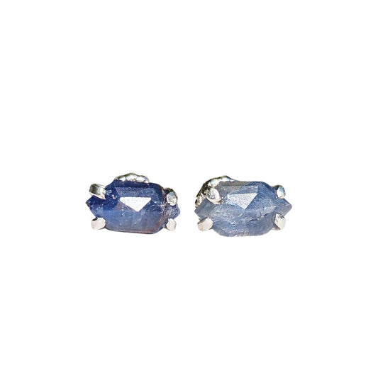 Hexagonal Blue Sapphire Studs