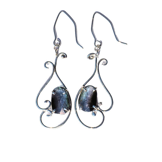 Blue Tourmaline Scroll Earrings