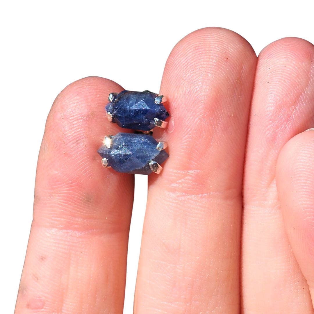 Hexagonal Blue Sapphire Studs