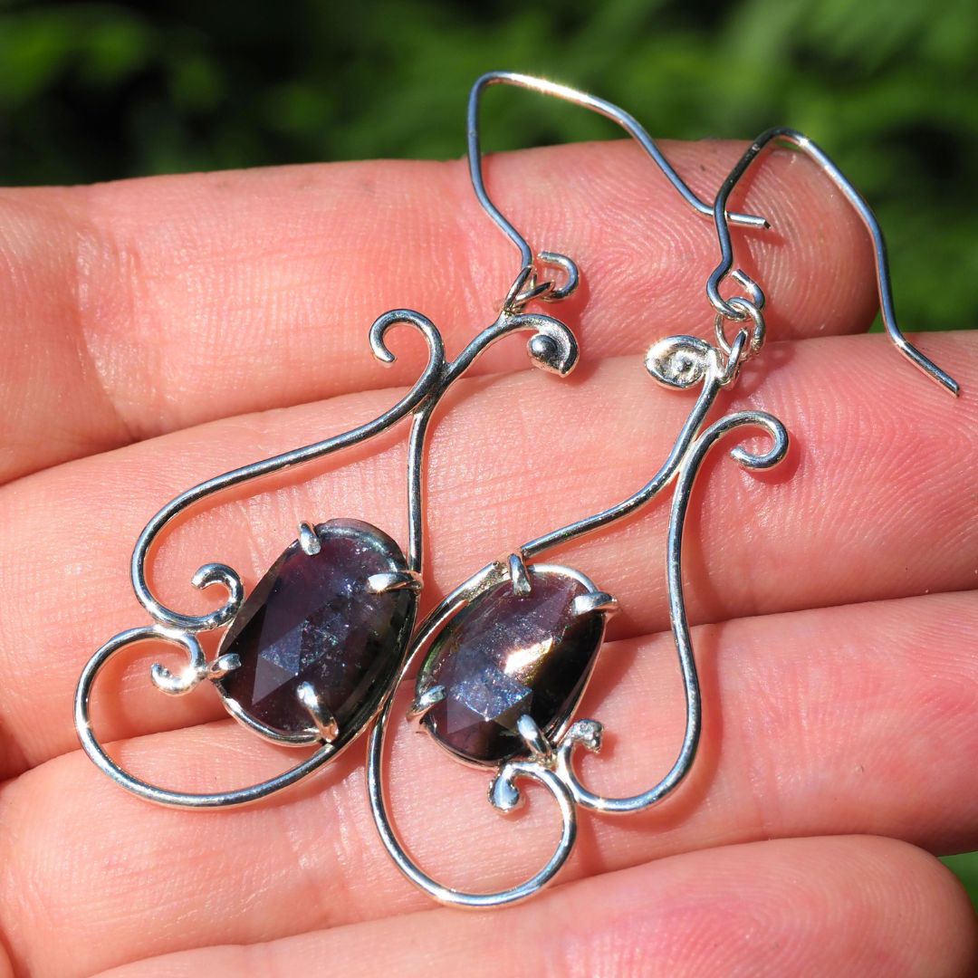 Blue Tourmaline Scroll Earrings