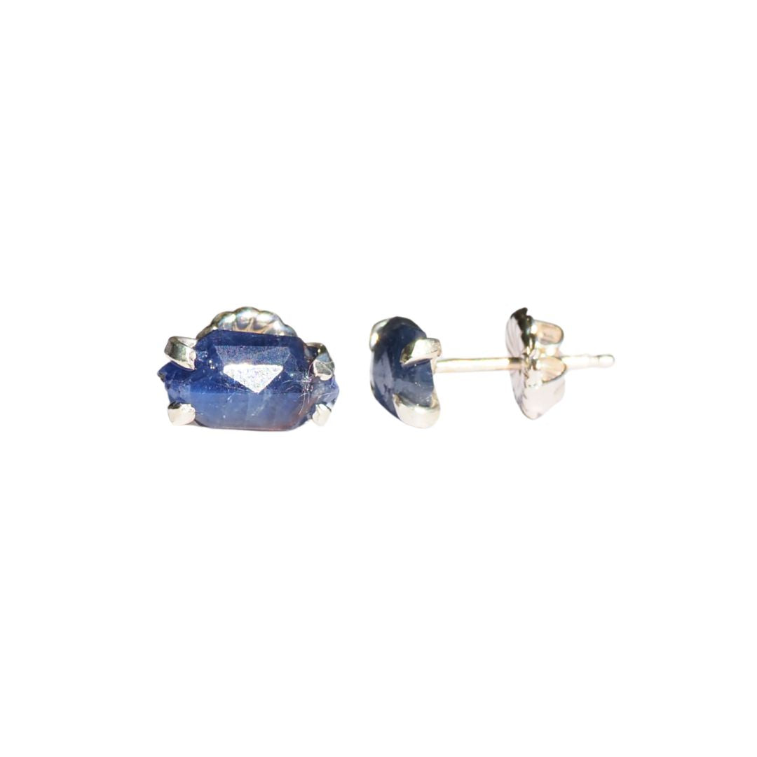 Hexagonal Blue Sapphire Studs