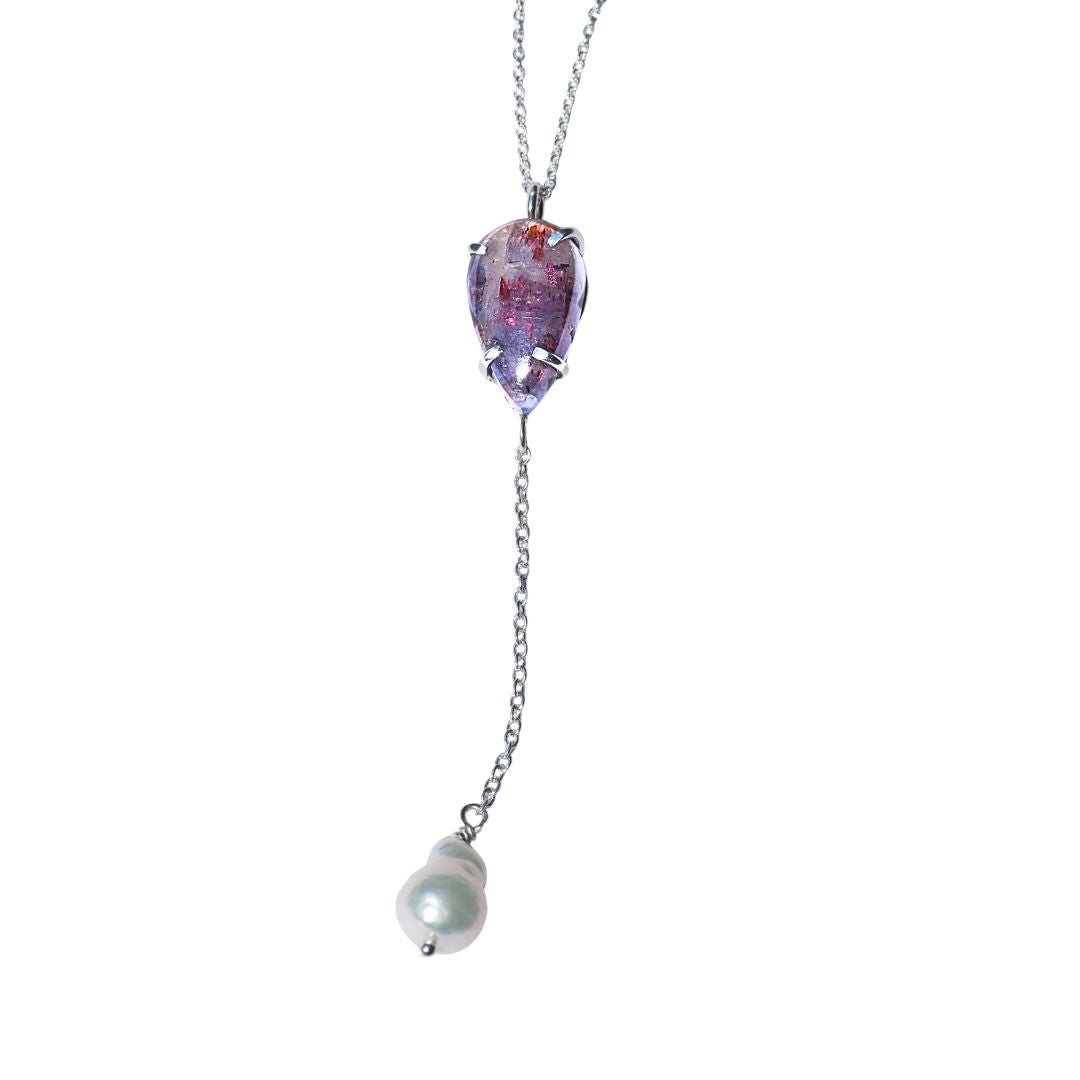 Iolite Sunstone Pearl Drop Necklace