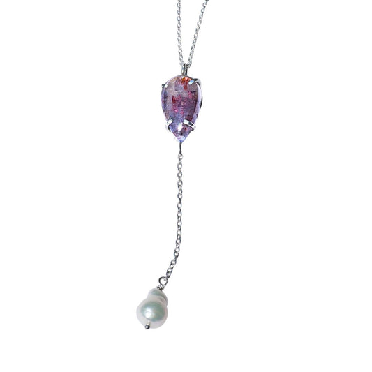 Iolite Sunstone Pearl Drop Necklace
