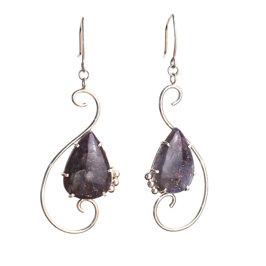 Large Scroll Earrings - Iolite Sunstone