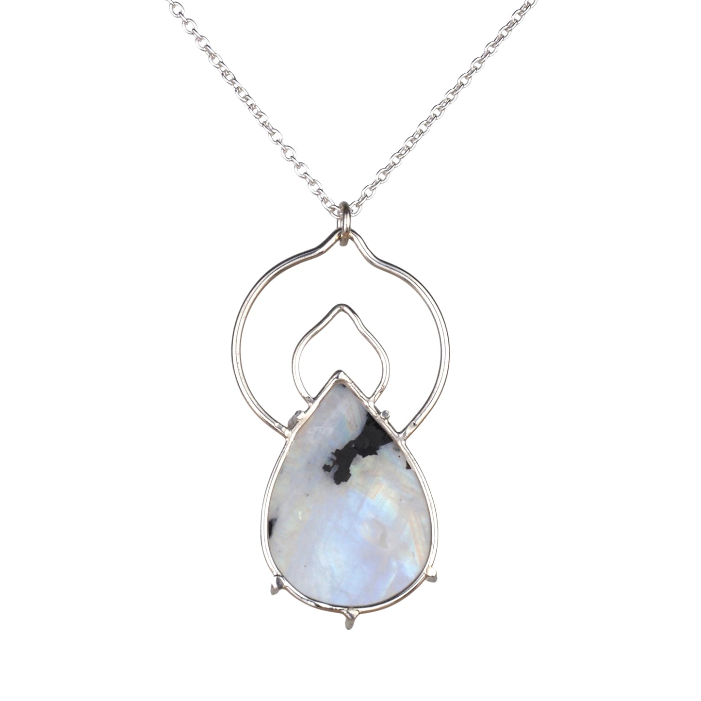 Votive Necklace - Spotted Rainbow Moonstone Necklace in Sterling Silver
