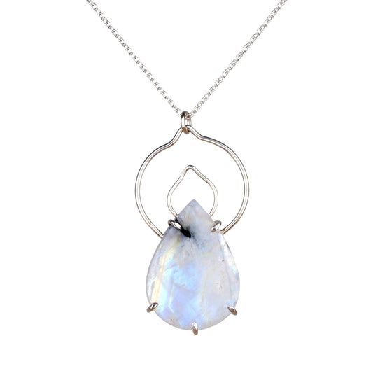 Votive Necklace - Spotted Rainbow Moonstone Necklace in Sterling Silver