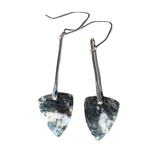 Moss Agate Pendulum Earrings | Sterling Silver