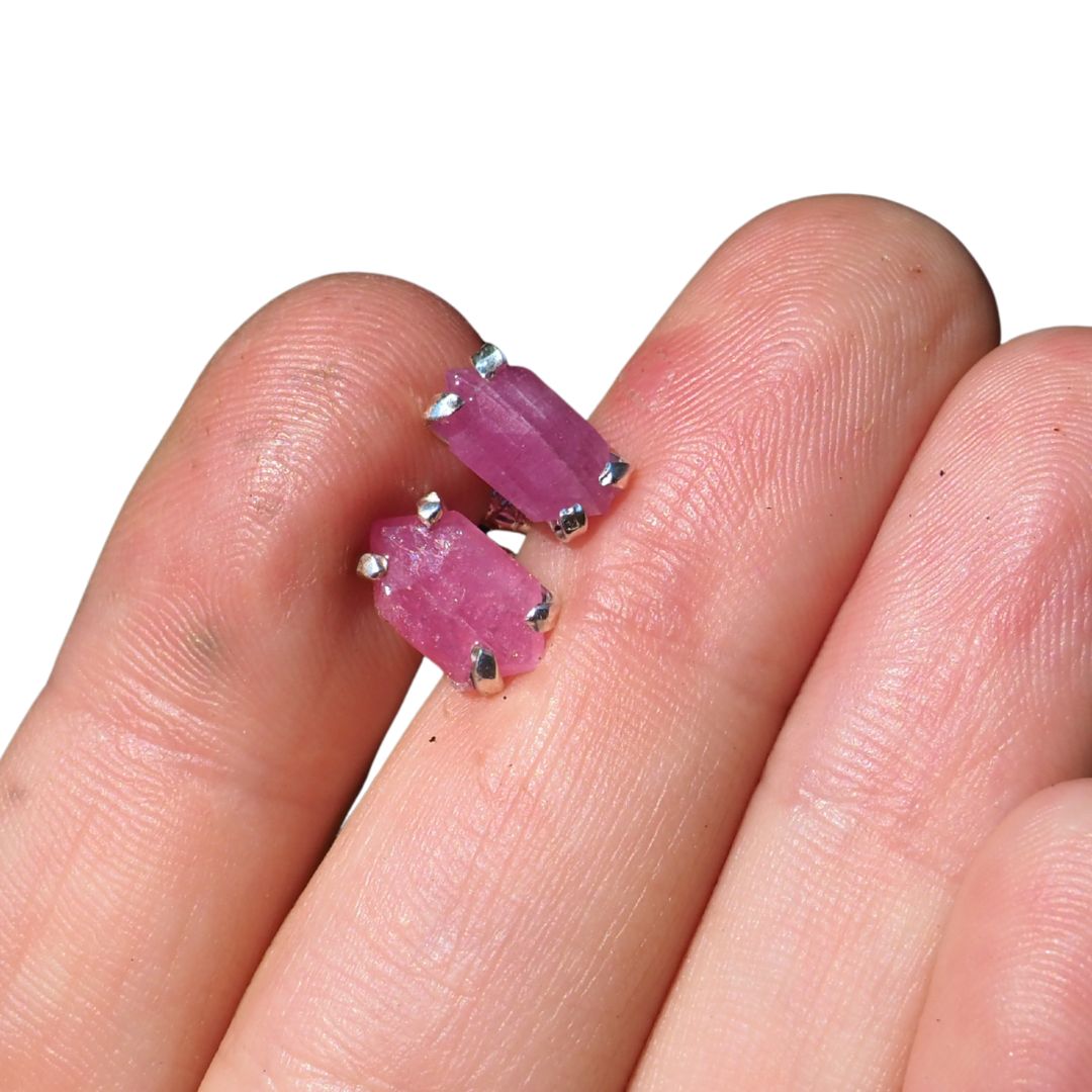Hexagonal Pink Sapphire Studs