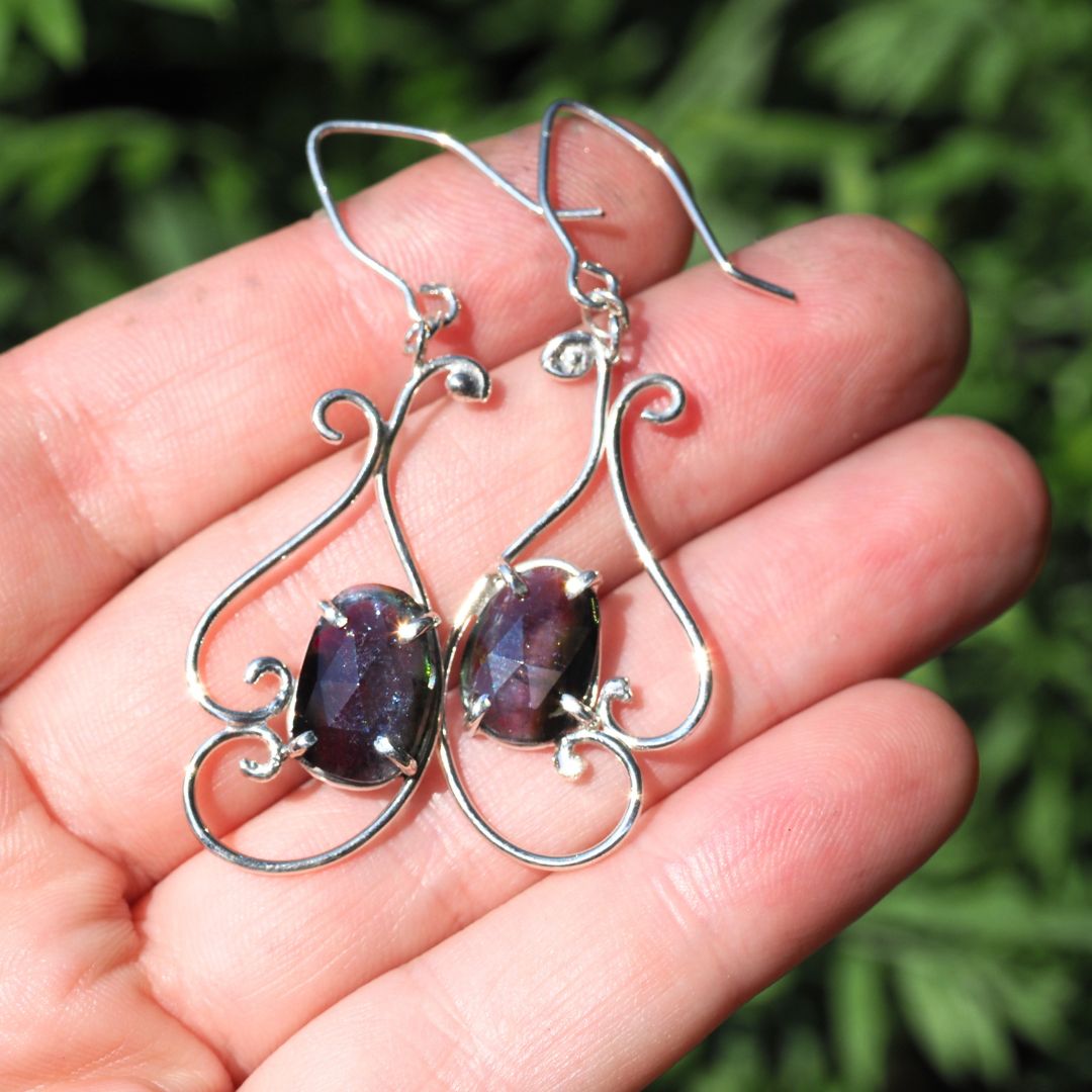 Blue Tourmaline Scroll Earrings