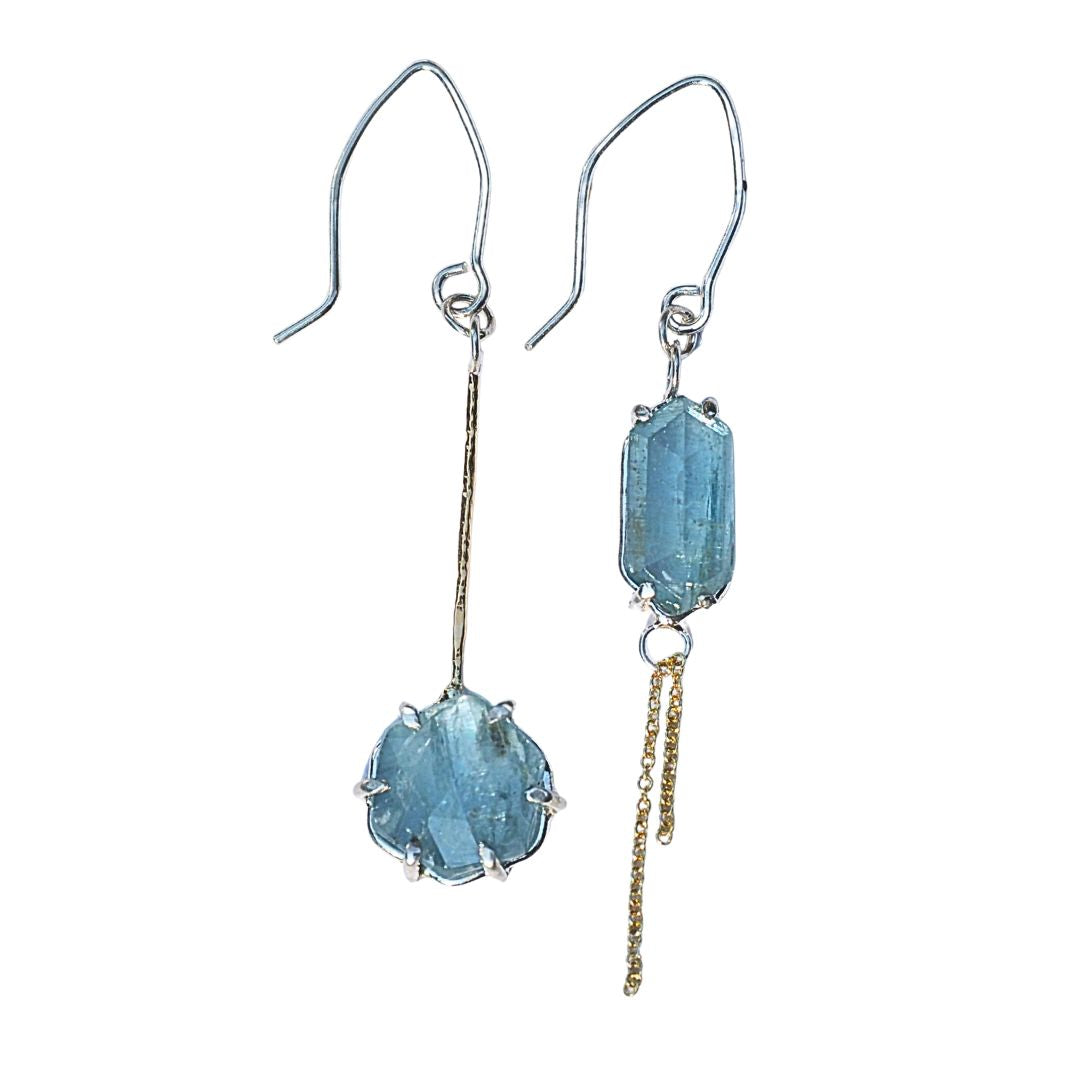 Two-Tone Kyanite Asymmetrical Earrings