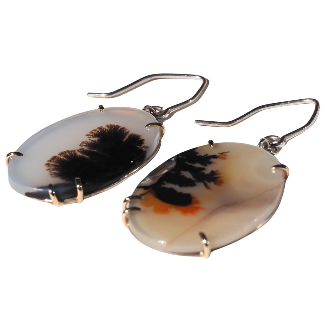 Wildwood Dendritic Agate Earrings | Sterling Silver & 14K Yellow Gold