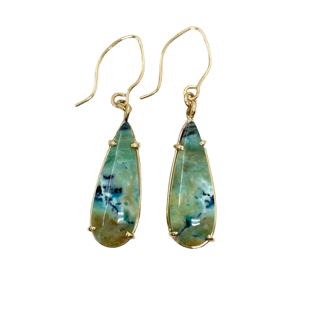 14k Blue Wood Opal Earrings