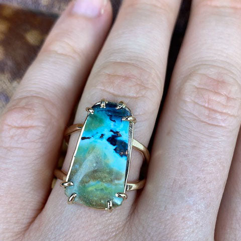 14k Blue Wood Opal Ring