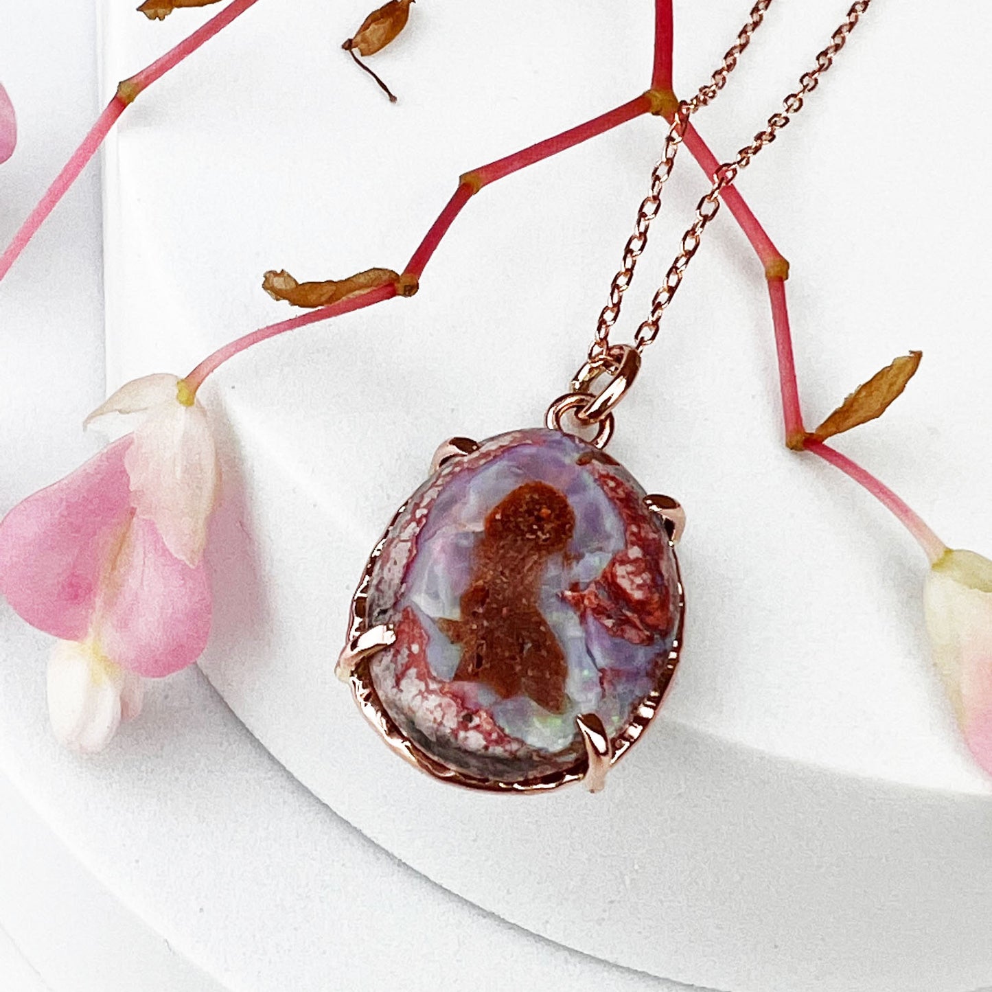 14k Rose Gold Boulder Opal Necklace