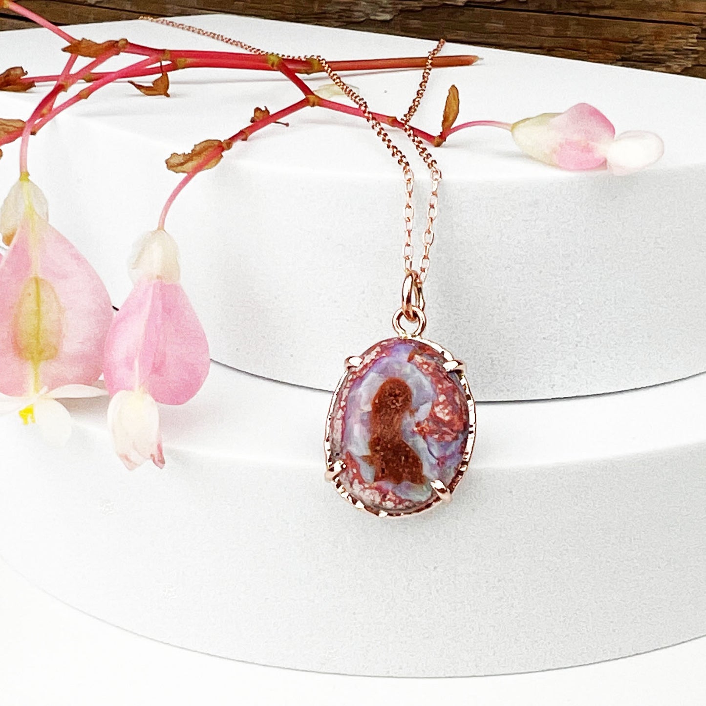 14k Rose Gold Boulder Opal Necklace