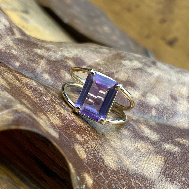 14k Emerald Cut Amethyst Ring