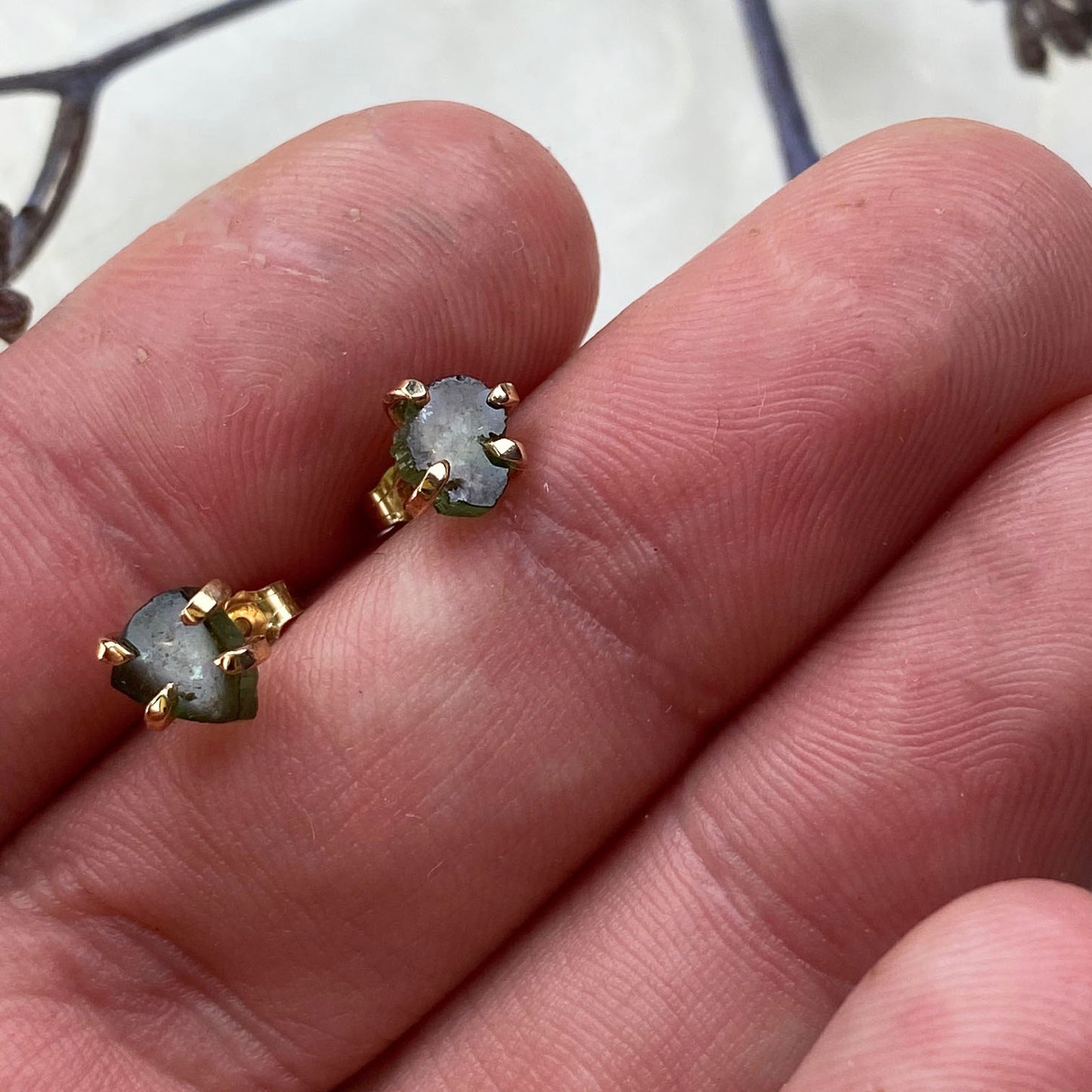 14k Green Watermelon Tourmaline Studs