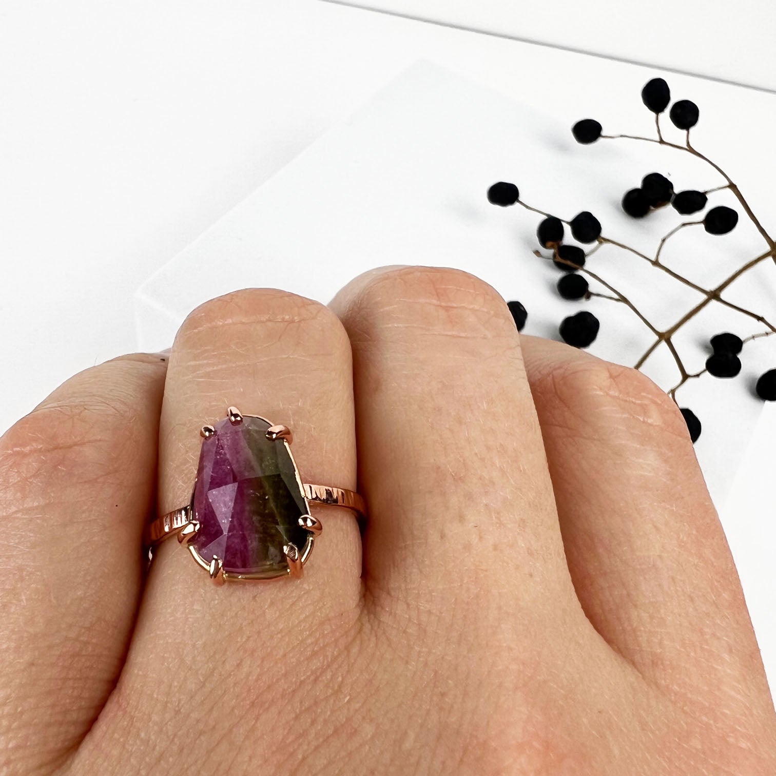 Watermelon tourmaline deals rose gold ring