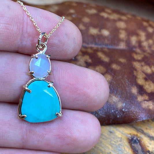 14k Turquoise and Moonstone Pendant