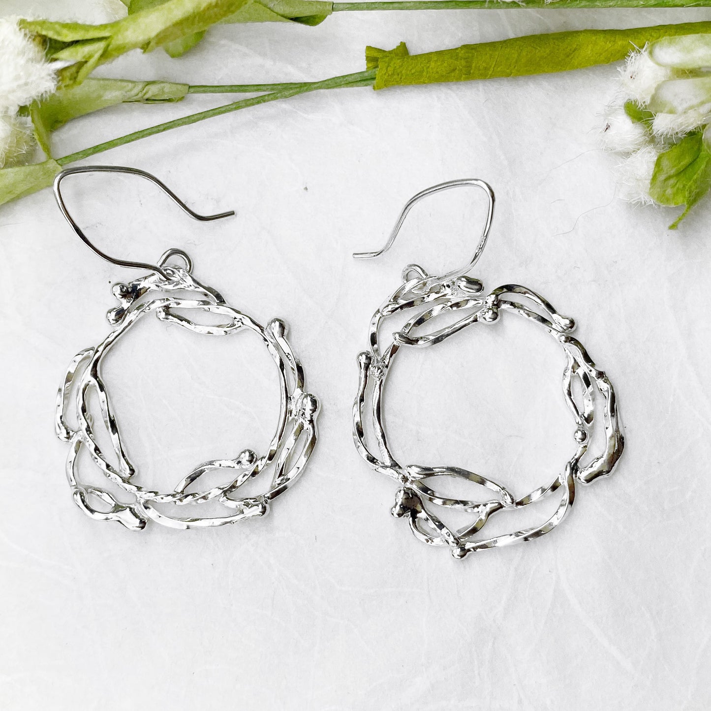 Bright White Wreath Earrings