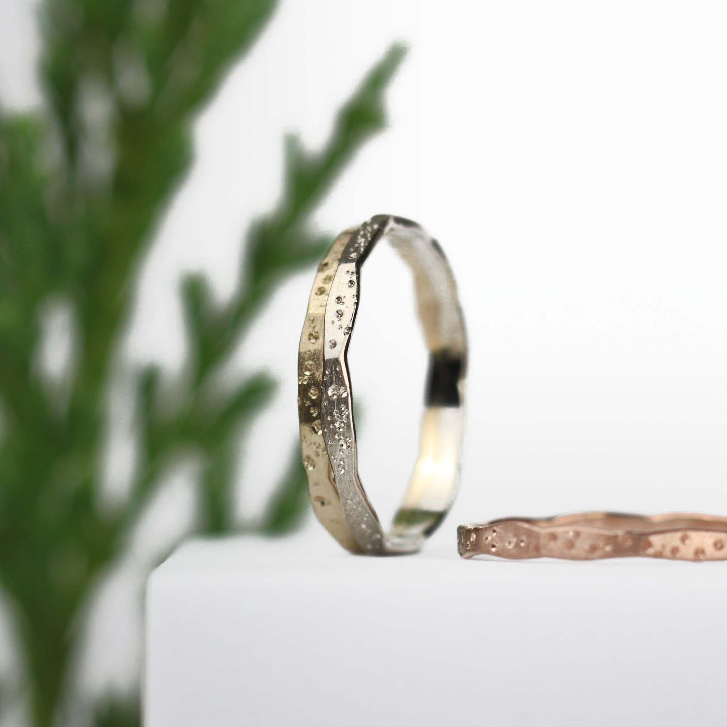Three Stardust Stacking Bands 14k Gold