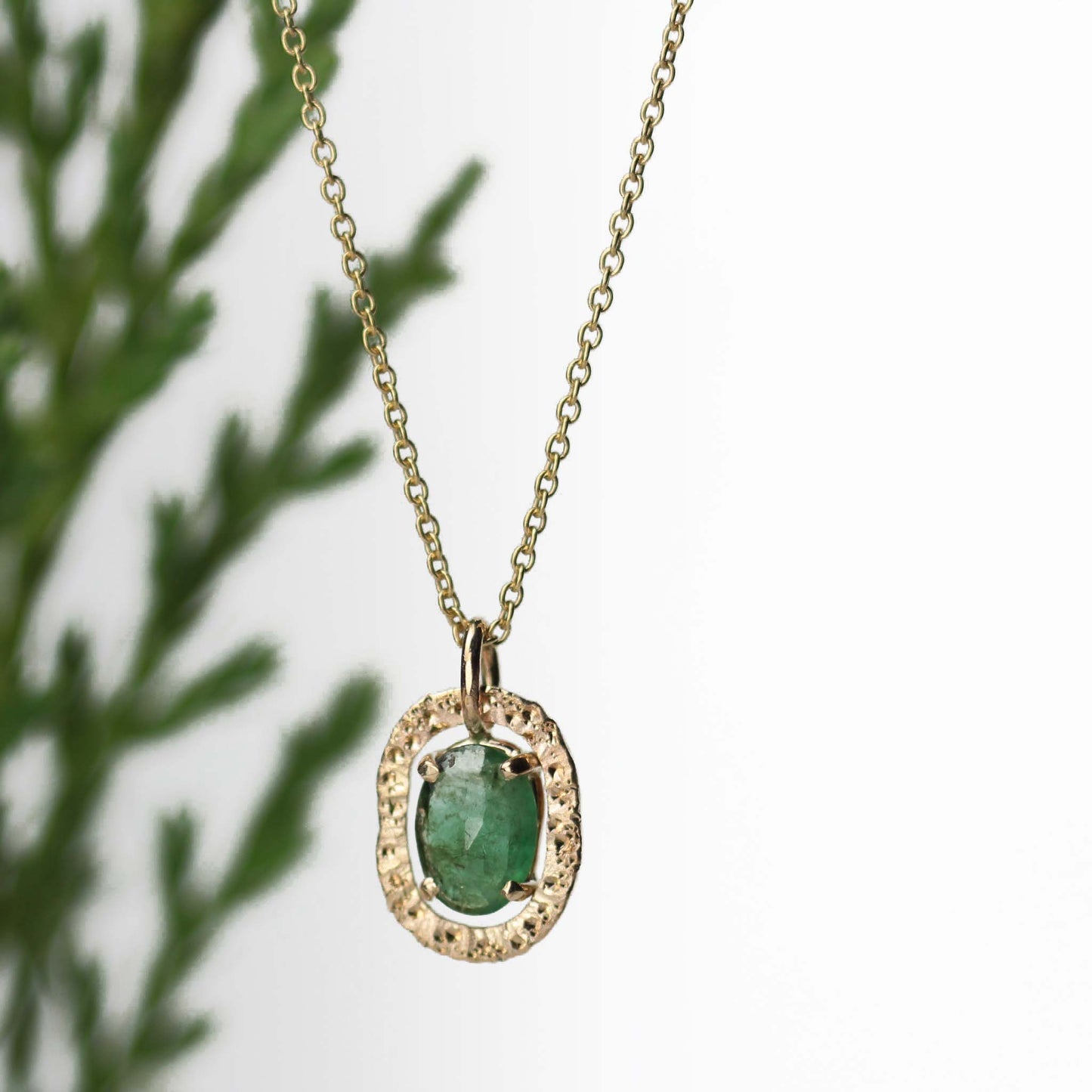 Emerald Stardust Necklace 14k Yellow Gold