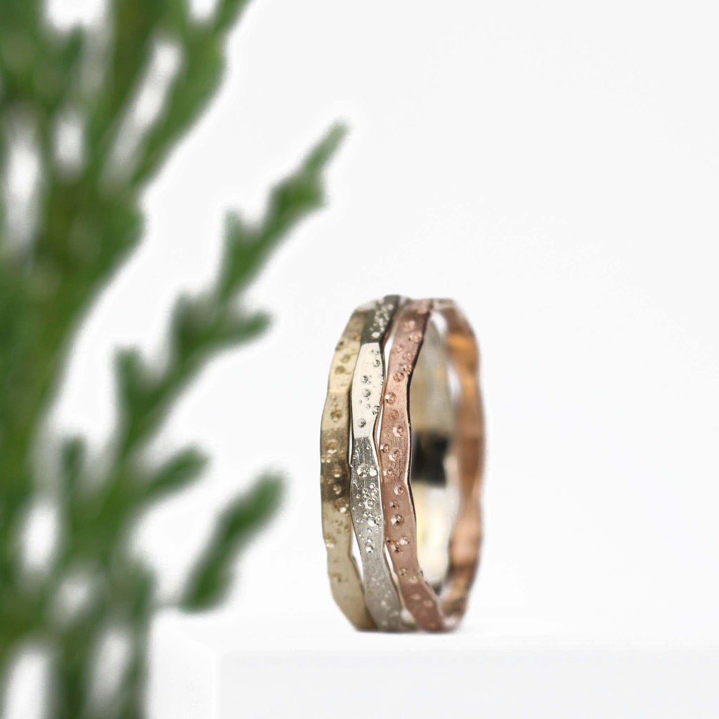 Three Stardust Stacking Bands 14k Gold