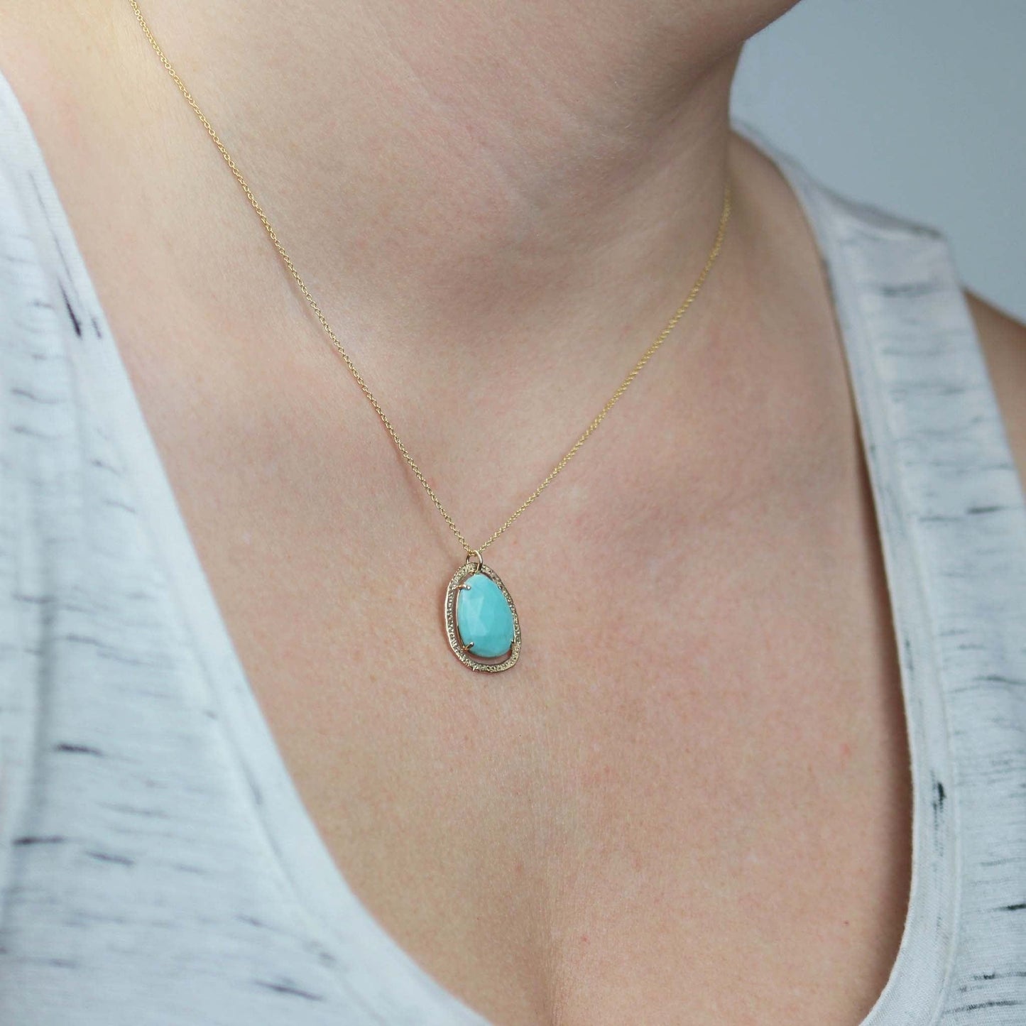 Turquoise Stardust Necklace 14k Yellow Gold