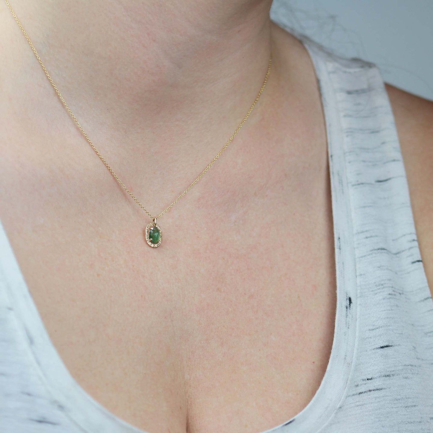 Emerald Stardust Necklace 14k Yellow Gold