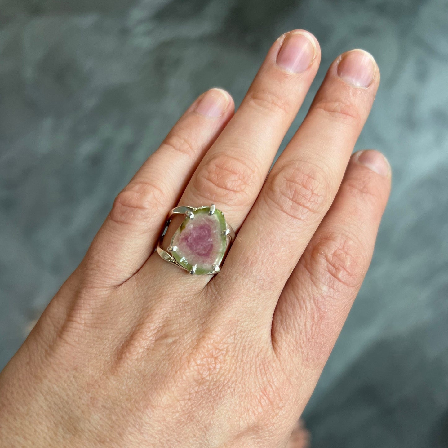 Silver Watermelon Tourmaline Ring