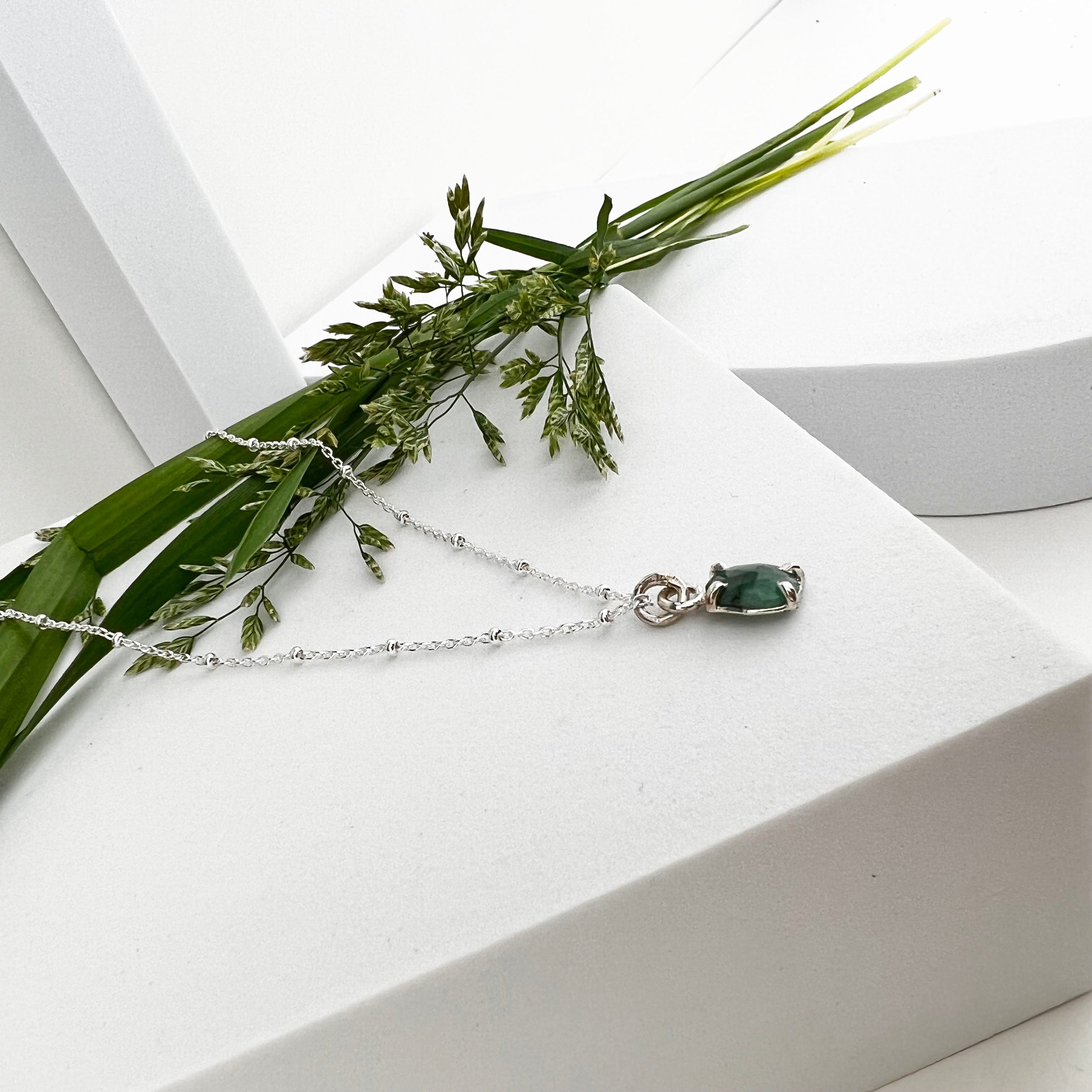 Ethically Mined Emerald & Recycled Silver Pendant Drop Necklace | May  Birthstone
