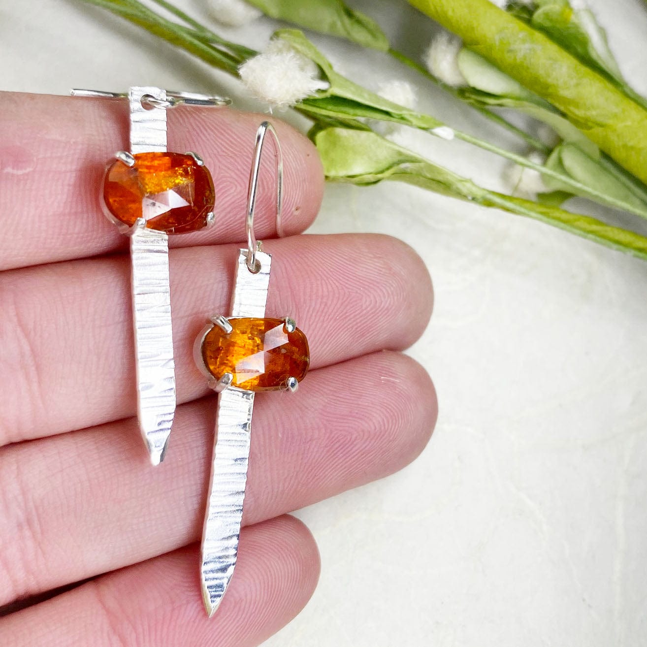 Orange Kyanite Blade Earrings