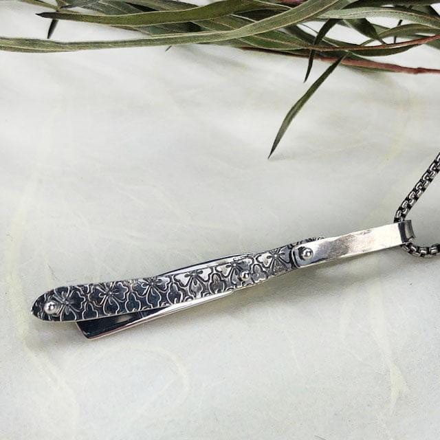 Ornate Straight Razor Necklace in Silver - Mettle by Abby