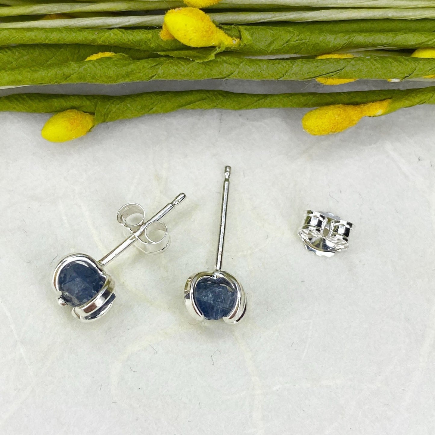 Raw Sapphire Studs in Silver