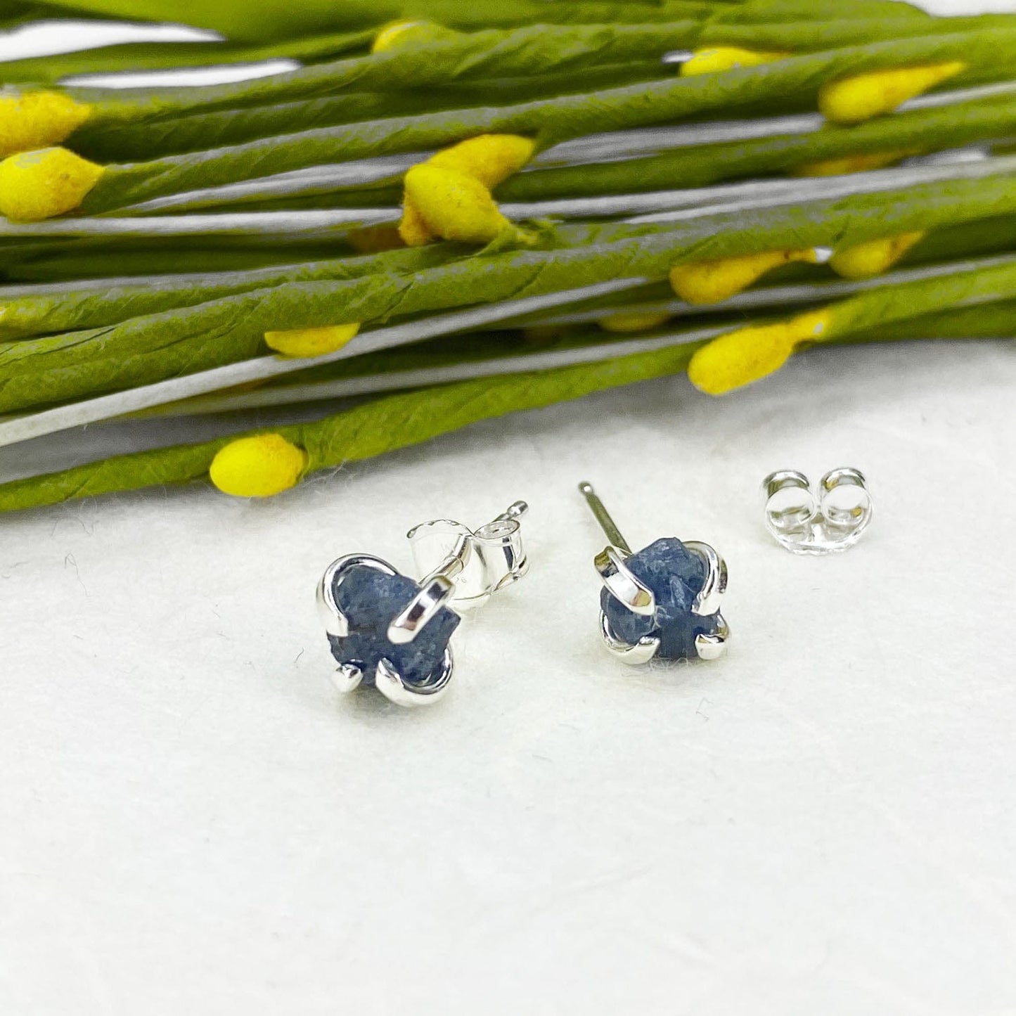 Raw Sapphire Studs in Silver