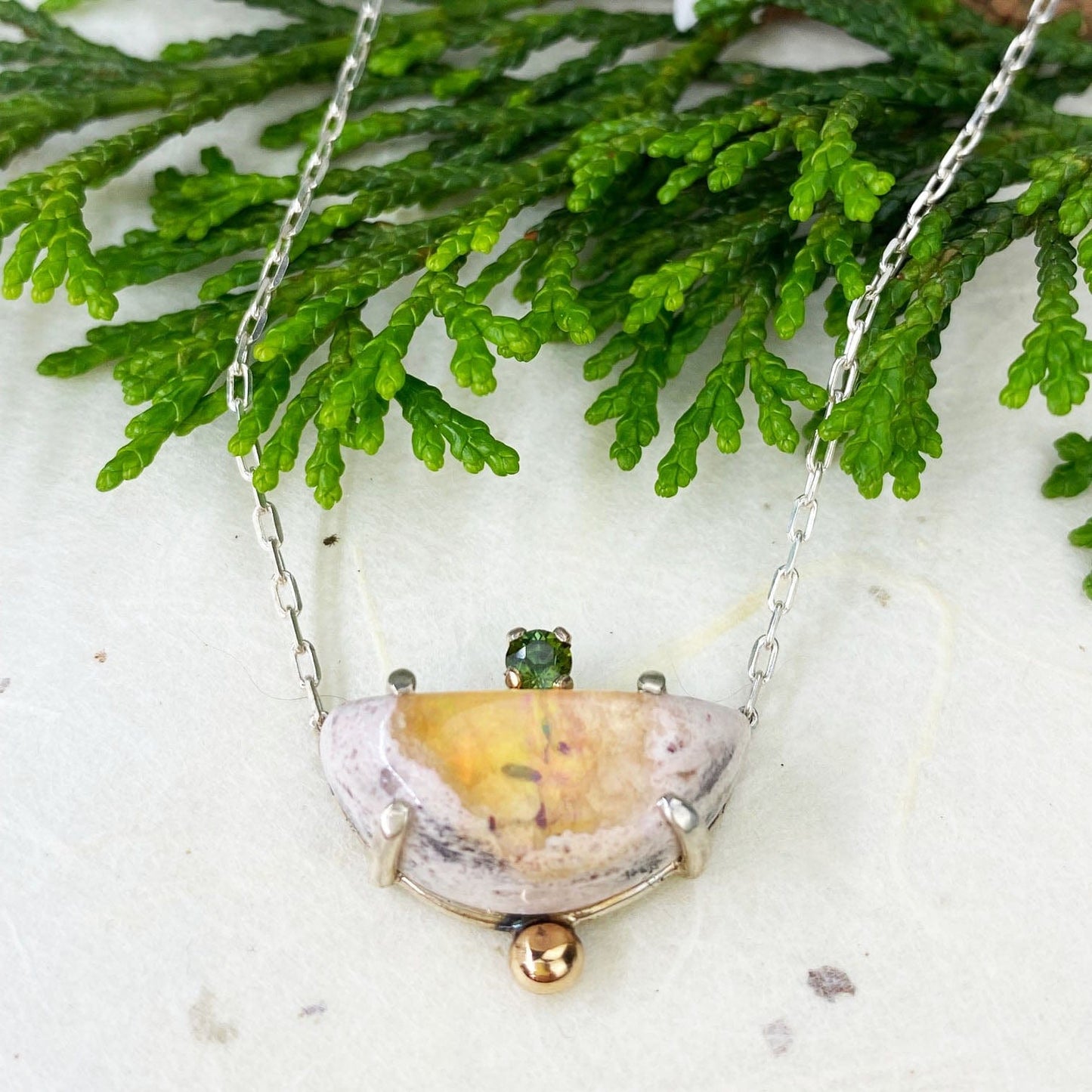 Two Tone Boulder Opal and Green Tourmaline Necklace