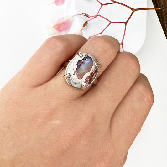 White Boulder Opal Ring